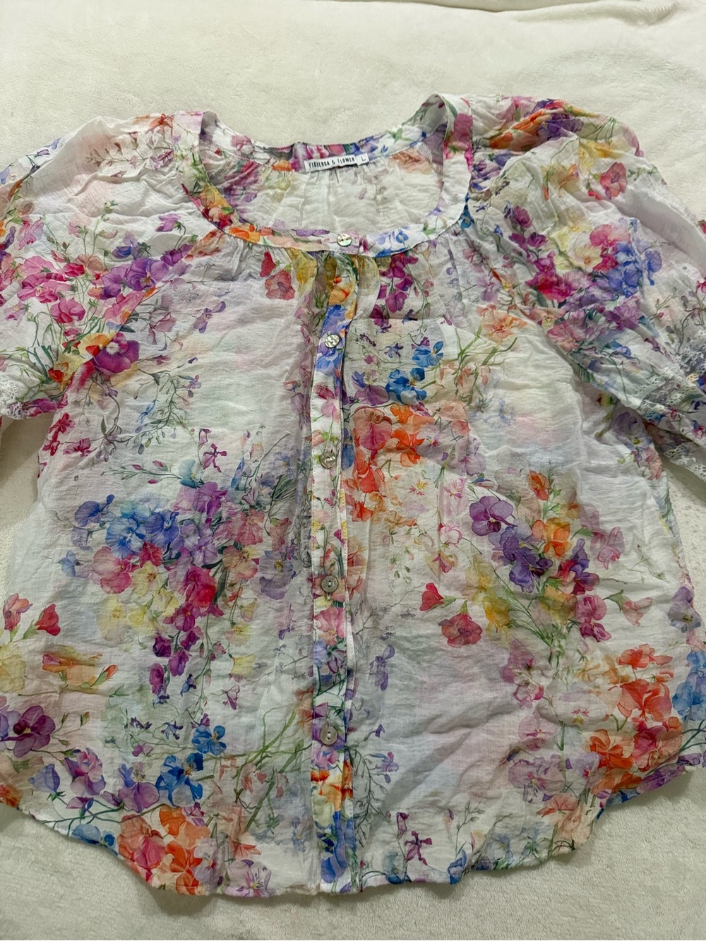 Figueroa & Flower Floral Peasant Romantic Blouse Large D81
